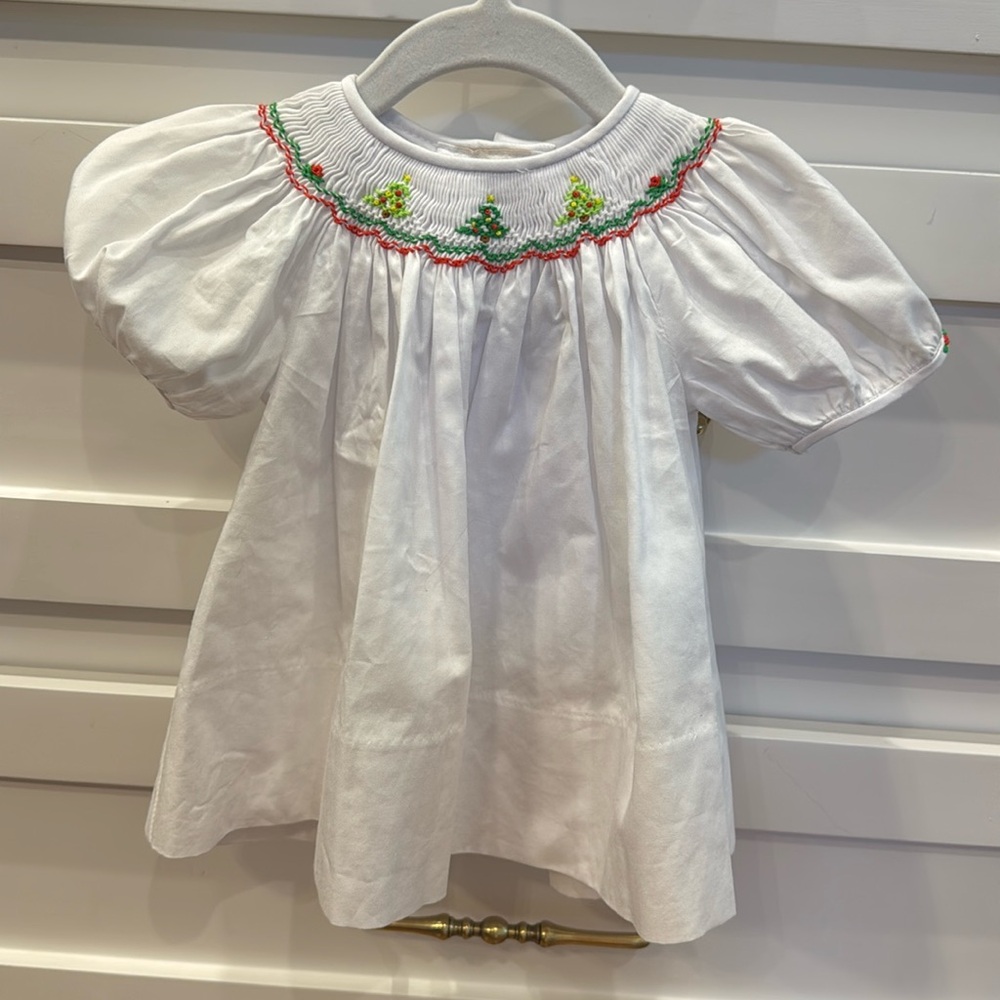 Rosalina Collections Baby Girl Christmas Tree Smocked Bishop Dress 3M